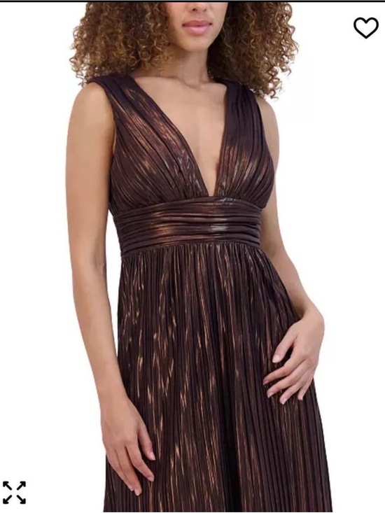 Dresses & Skirts - Sleeveless Metallic Brown V-Neck Maxi Dress